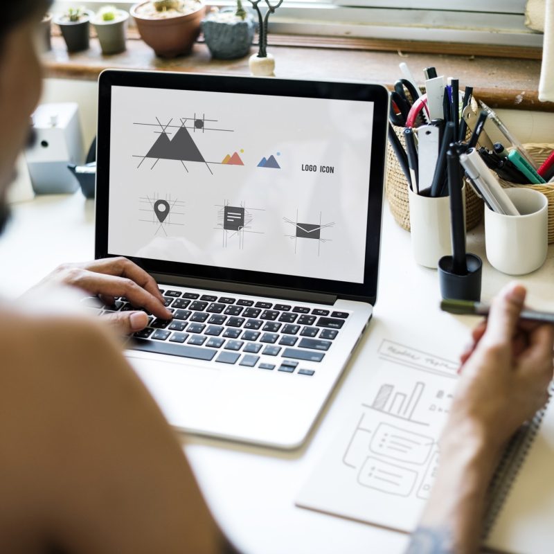 A man is working logo and icon.