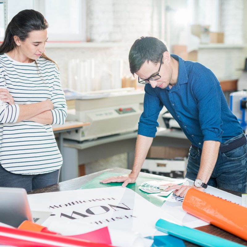 Printing banner in advertising company office